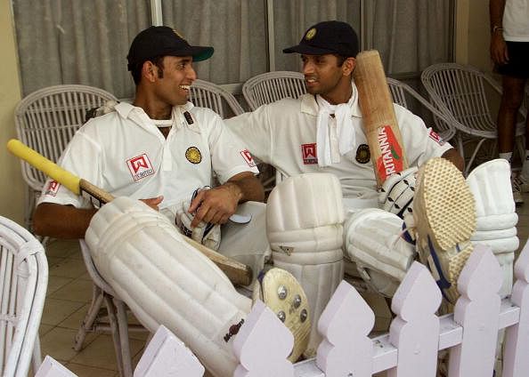 14 Mar 2001:   VVS Laxman (left) and Rahul Dravid of India reflect on their record breaking partnership, after day four of the 2nd Test between India and Australia played at Eden Gardens, Calcutta, India.